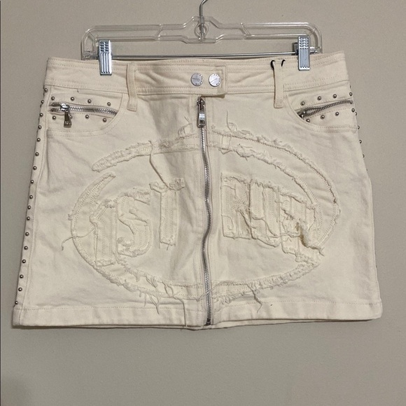 First Row Stylish Cream Skirt with Zipper Detail women L rodeo festival Y2K goth - Picture 1 of 10